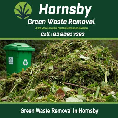 Pile of garden waste with green recycling bin in Hornsby