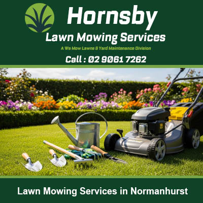 Hornsby lawn mowing specialists equipment ready for residential yard service in Normanhurst NSW